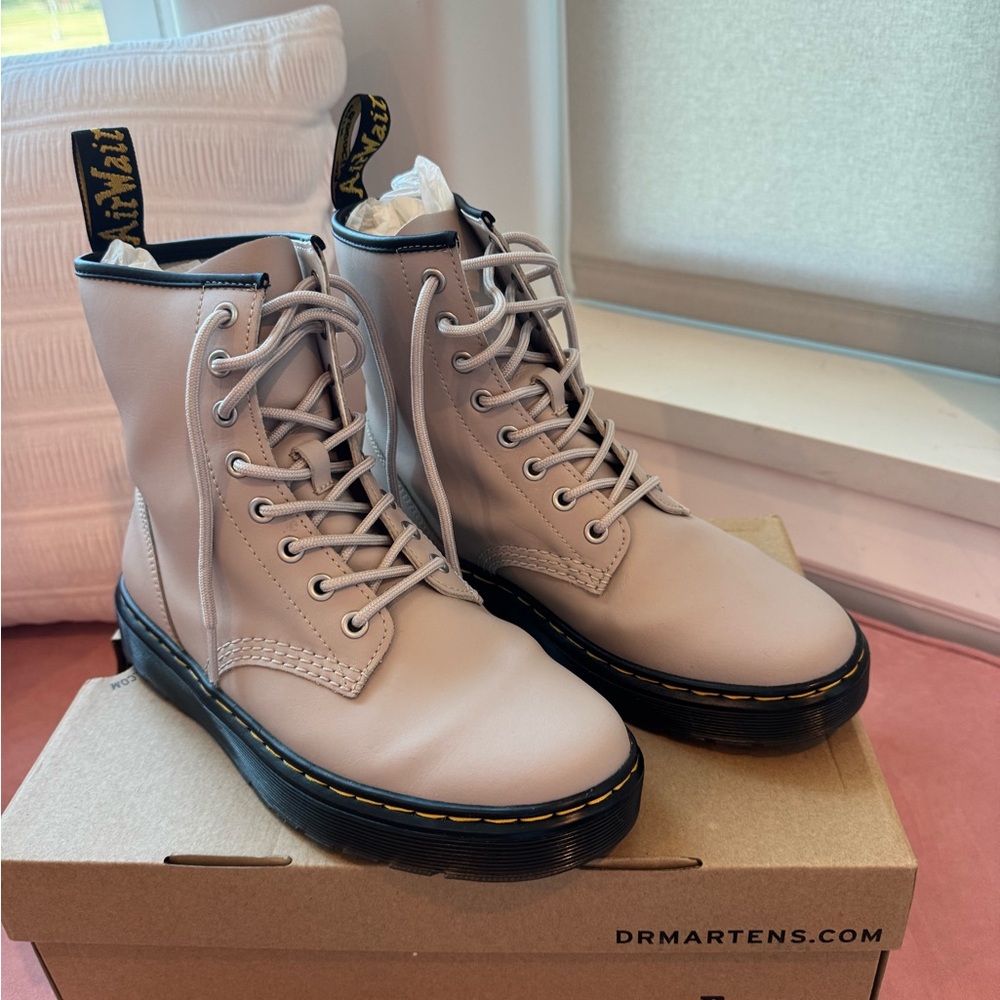 Dr. Martens Light Gray Lace-Up Vegan 1460 Boots